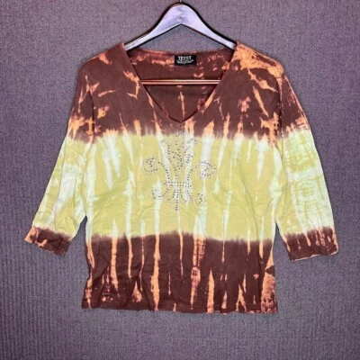 Camisa Tryst Para Mujer 1X Verde Marrón Tie Dye Estilo Embellecido Cresta Grunge Y2k  Foto 1 de 4