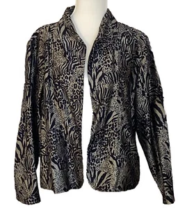 CHICO'S BLAZER MUJER 100% SEDA ANIMAL PRINT FRENTE ABIERTO TALLA 3 USADO EN EXCELENTE ESTADO - Imagen 1 de 3