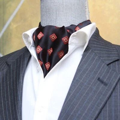 Men's Cravat Ascot 100%silk Black Red ornament Gift Box A204 - Image 1 of 4