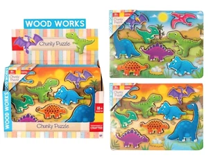 8pc Chunky Dinosaur Wooden Jigsaw Puzzle Kids Educational Learning Toys Gift - Picture 1 of 4