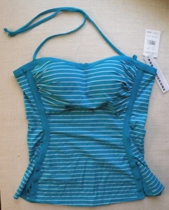 Womens New Teal And White Striped Tankini Size L By Robin Piccone swimming top - Picture 1 of 12