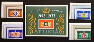 St Lucia Stamps 1977 QEII Silver Jubilee Minisheet & Corner Block Singles MNH - Picture 1 of 2