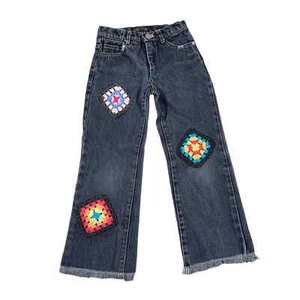 Flowers by Zoe Girl's Jeans With Crochet Patches and Raw Hem SIZE-4 - Picture 1 of 7