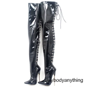 Overknee-Stiefel Damen 18 cm hochhackig Metallabsatz spitz zulaufend gekreuzt gebunden - Bild 1 von 22