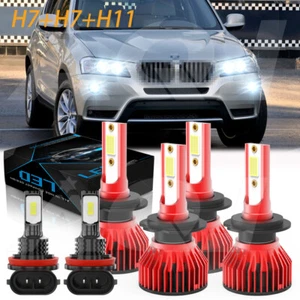 6x For BMW X3 2004 2005-2014 LED Headlight Hi/Lo+Fog Light Bulbs Combo Kit 6000K - Picture 1 of 15