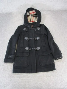 Burberry Brit Jacket Womens 2 Black Pleaded Flannel Lined Pea Coat * - Picture 1 of 15