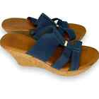 Italian Shoemakers Cork wedge slides size 9 Made in Italy Blue Elastic Heels EUC