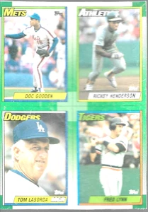 1990 Topps Box Bottom Doc Gooden Rickey Henderson Tom LaSorda Fred Lynn - Imagen 1 de 8