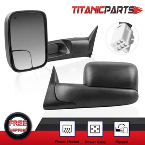 Pair Tow Mirrors For 1998-01 Dodge Ram 1500 1998-02 Ram 2500 / 3500 Power Heated - Picture 1 of 8