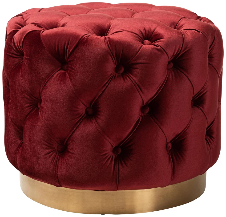 Baxton Studio Valeria Burgundy Red Velvet Tufted Ottoman - Image 1 of 1