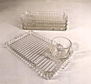 4 Sets Vtg Ball & Rib Glass Sip Snack Smoke Ashtray Luncheon Buffet w/ Cups MCM - Picture 1 of 16