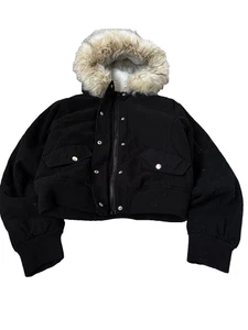 Streetwear Japanese Balenci Style Cropped With Fur Hood Bomber Jacket - Picture 1 of 5