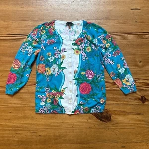 Maglione cardigan Talbots bianco teal con bottoni floreali TAGLIA M - Foto 1 di 4