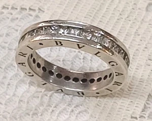 Bvlgari Ring. Sterling Silver / Clear Stones / Band Ring / 925 / 9.4 g / Size U - Picture 1 of 14