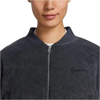 Nike Sportswear Cropped Terry Quilted Gray Bomber Jacket Women's Size: L - Image 1 of 4