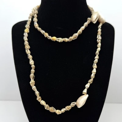 Long Cowrie Shell Necklace Natural Ocean Beachy Seashells Boho Jewelry 16 in L - Image 1 of 4