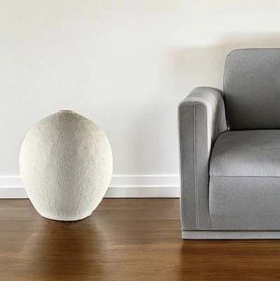 23" White Cylinder Ceramic Floor Vase - Image 1 of 4