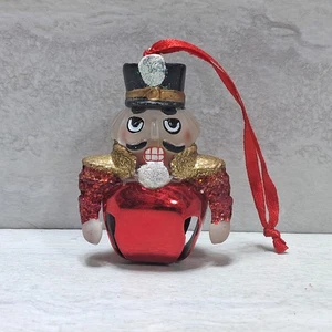 Glass Red Nutcracker Bell Christmas Holiday Ornament - Picture 1 of 6