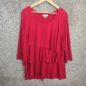 Susan Graver Top Womens Plus 1X Red Liquid Knit Scoop Neck Layered Blouse Ladies - Bild 1 von 7