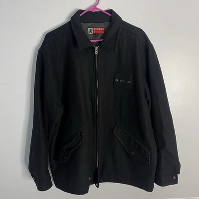 Chaqueta Abrigo Vintage Stussy Cremallera Mezcla Lana Hombre Grande Negra Foto 1 de 4
