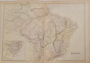 1882 Blackie große Karte Brasilien Banda Oriental Uruguay gedruckt Farbe - Bild 1 von 7