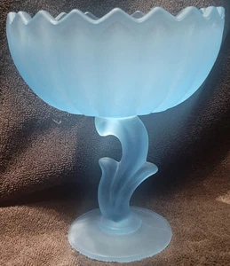 Vintage Satin Blau Milchglas Standschale Schale Blume Schön 7,5" Hoch - Bild 1 von 9