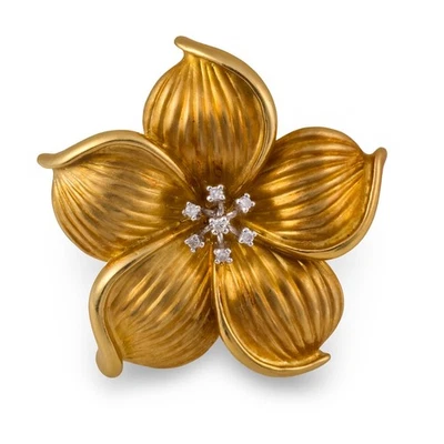 Broche flor oro amarillo 14k diamante vintage Foto 1 de 4