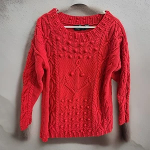 Carole Little Knit Wear Cable Knit Sweater Red Womens Medium Knotted Cottagecore - Picture 1 of 8