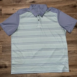 Oakley Polo Shirt Mens Size 2XL Blue Green Striped Performance Summer Golf - Picture 1 of 5