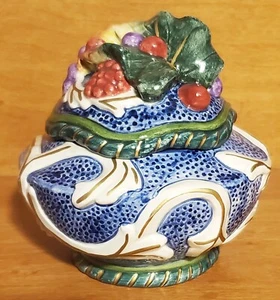 Fitz & Floyd FLORENTINE FRUIT BLUE Schmuckschatulle mit Deckel, sehr gut - Bild 1 von 11