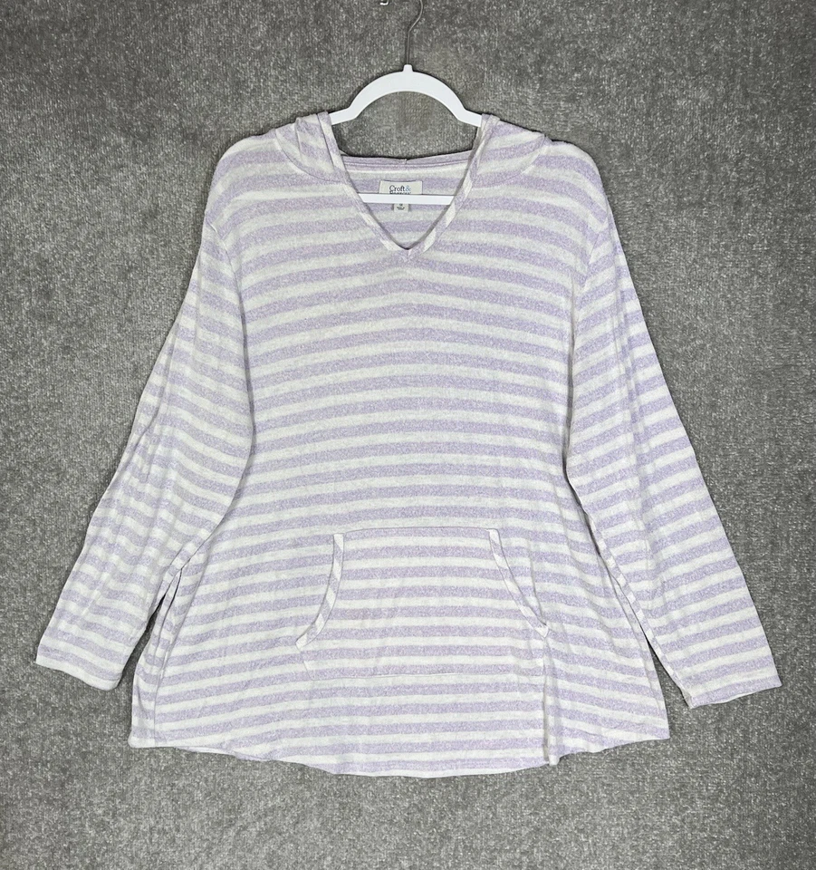 Croft & Barrow 紫色条纹长袖连帽上衣女式大码 3X 口袋 — 第 1/4 张图片