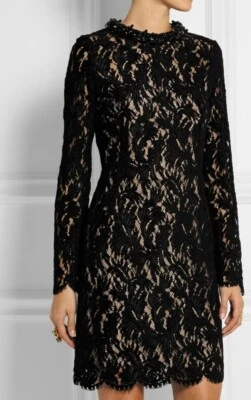Vestido Lanvin Hecho en Francia 38/S/6 Adornado Diseñador Flocado Negro Encaje # C5 Foto 1 de 4