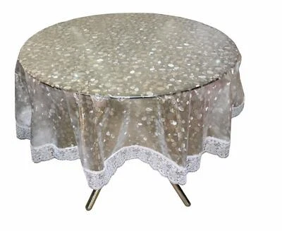 PVC Waterproof 4 Seater Round Table Cover with Silver Lace 60" x 60" Silver us - Image 1 of 3