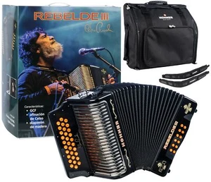 Hohner Rebelde III Black GCF Sol Button Accordion Celso Piña Limited +Bag/Straps - Picture 1 of 11