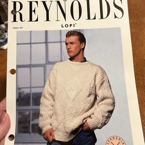 Reynolds LOPI Knitting Chart Pattern #401 Diamond & Cable Pull Sweater - Picture 1 of 3