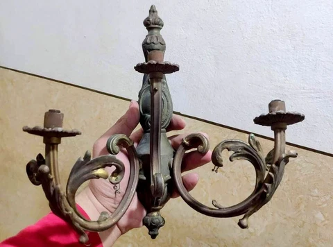 Primitive Brass 3 Arm Wall Lights Sconce Rewired Vintage Ornate Sconces Rewired Cover