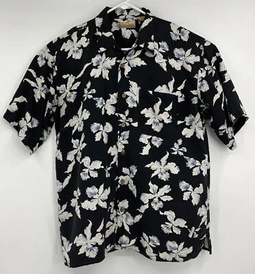 Bobby Chan Men's L Black 100% Silk Floral Short Sleeve Button down Shirt - Изображение 1 из 4