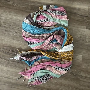 ALEXA’S ANGELS Boho Mezcla de Seda Medios Mixtos Material en Capas Bufanda Larga Festival - Imagen 1 de 7