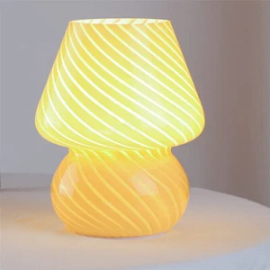 Mushroom Lamp Glass Table Bedside Striped Translucent Murano Vintage Style Light - Picture 1 of 9