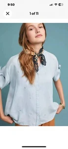 NWOT Anthropologie Current Air Mesilla Chambray Embroidered Button Up Sz XL - Picture 1 of 12