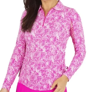 Nuevo Top de Golf IBKUL Manga Larga Cuello Simulado en Piel Abstracta Rosa Talla Pequeña - Imagen 1 de 2