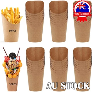 50 Pcs 140z French Fries Cups Disposable Kraft Paper Cups Snack Containers AU - Picture 1 of 8