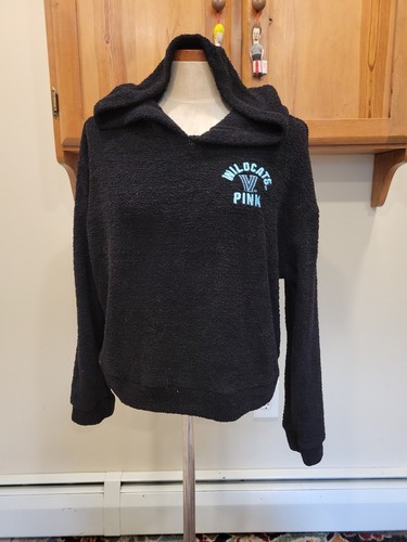 UNDERCOVER Felpa con cappuccio sherpa rosa Victoria Secret nera gatti selvatici Villanova taglia L