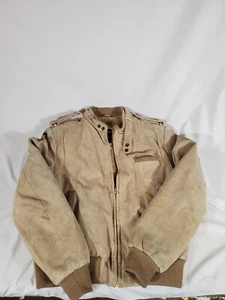 GERONIMO Tan Leather Fur Bomber Jacket Size 42/Large Ships Free - Picture 1 of 12