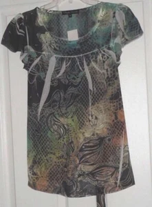**SIMPLY IRRESISTIBLE BLOUSE TOP SIZE S MULTI-COLOR BELTED SHEER MADE IN USA NWT - Picture 1 of 1