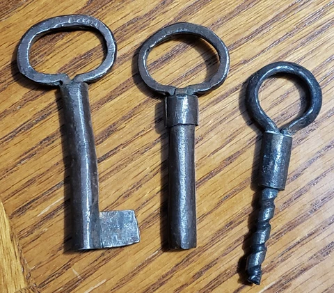 3 antique primitive hand forged Skeleton Keys from Plymouth, MA. Wicked Old Keys Cover