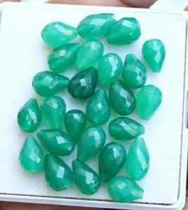 49.20 Ct Green Onyx Faceted Drop Beads Briolette Gemstone 7mm - Picture 1 of 2