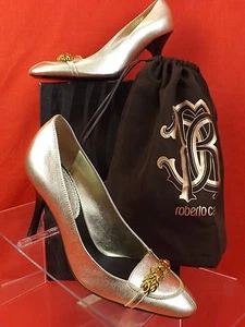 NIB ROBERTO CAVALLI GOLD LEATHER RODICK SAHARA JEWELED LIONS HEADS PUMPS 36 $800 - Picture 1 of 11