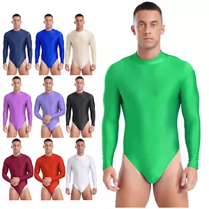 Men Overall Smooth Jumpsuit Dance Rompers Fitness Bodysuit Workout Leotard Oil - Picture 1 of 93