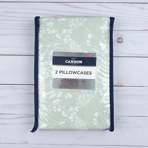 Cannon Pillow Cases Standard Green White Wildflowers Floral Set of 2 - Picture 1 of 2